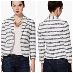 Lucky Brand Blaine Blazer Women’s size XL Striped Cream Navy Blue